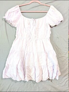 Women's White Puff-Sleeve Tiered Dress Lavender Purple